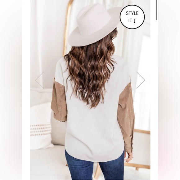 SOLD • Colorblock Corduroy Shacket, Pink Lily - Picture 3 of 9